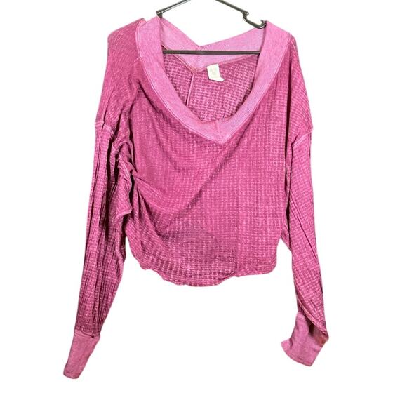 We The Free Womens Shirt Purple Thermal Waffle Sheer V Neck Long Sleeve Small - Picture 1 of 11